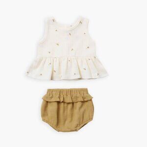 Quincy Mae Sleeveless Peplum Set 6-12 Months | Ivory and Gold